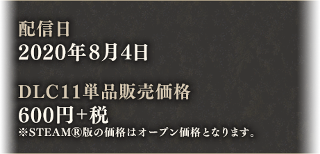 配信日:2020年8月4日 DLC11単品販売価格:600円+税
